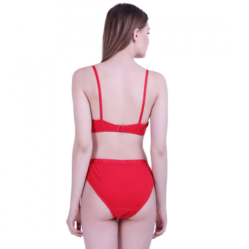 Amfyn Women's Cotton Bra And Panty Set (Material: Cotton (Color: Red)