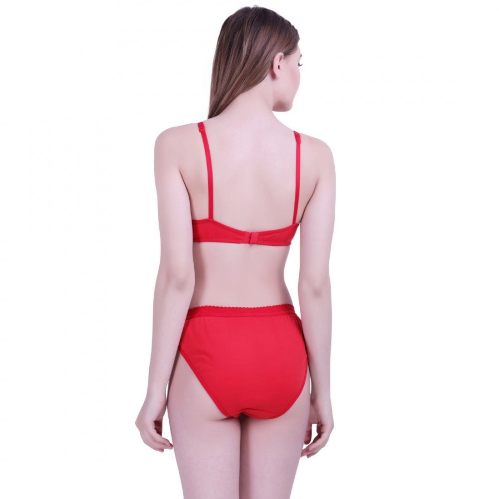 Amfyn Women's Cotton Bra And Panty Set (Material: Cotton (Color: Red)