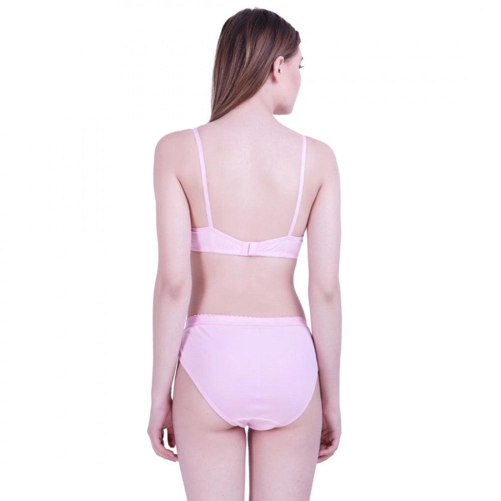 Amfyn Women's Cotton Bra And Panty Set (Material: Cotton (Color: Light Pink)