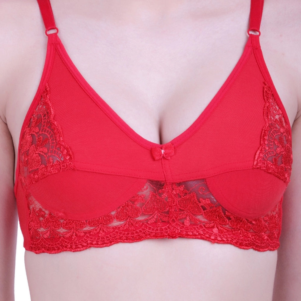 Amfyn Women's Cotton Bra And Panty Set (Material: Cotton (Color: Red)