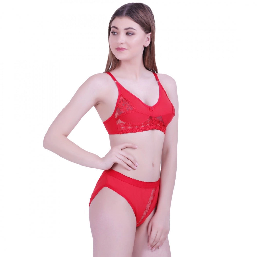 Amfyn Women's Cotton Bra And Panty Set (Material: Cotton (Color: Red)