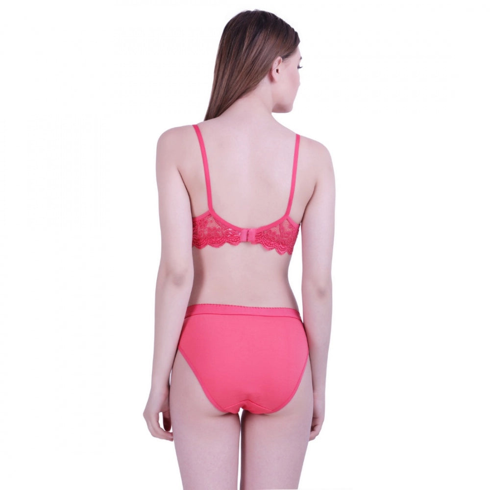 Amfyn Women's Cotton Bra And Panty Set (Material: Cotton (Color: Peach)