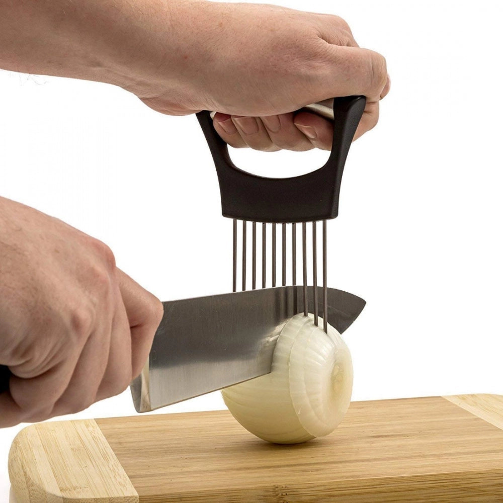 Amfyn Stainless Steel Onion Cutter Onion Holder (Color:Assorted)