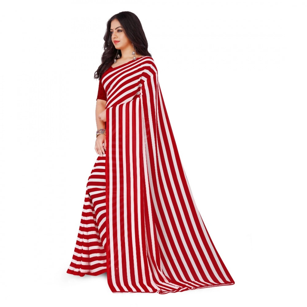 Amfyn Women's Faux Georgette Saree With Blouse (Red, 5-6Mtrs)