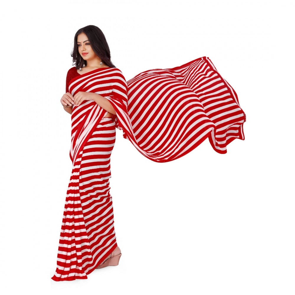 Amfyn Women's Faux Georgette Saree With Blouse (Red, 5-6Mtrs)