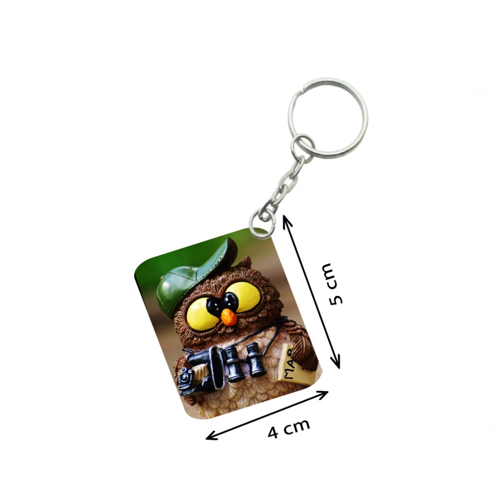Amfyn Pack Of 3_ Guide Owl One Side Printed Rectangle Designer Keychain (Multi Color)