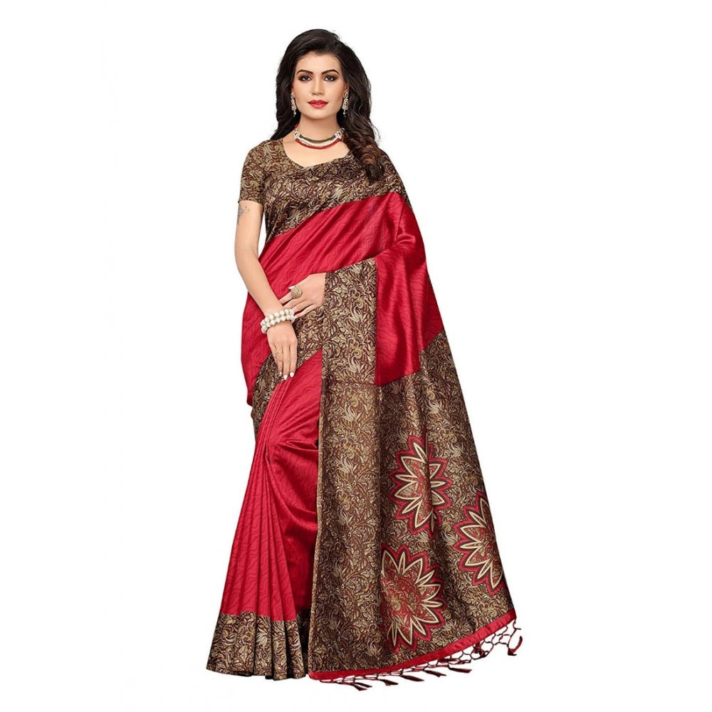 Amfyn Women's Art Silk Saree With Blouse (Red, 5-6mtrs)