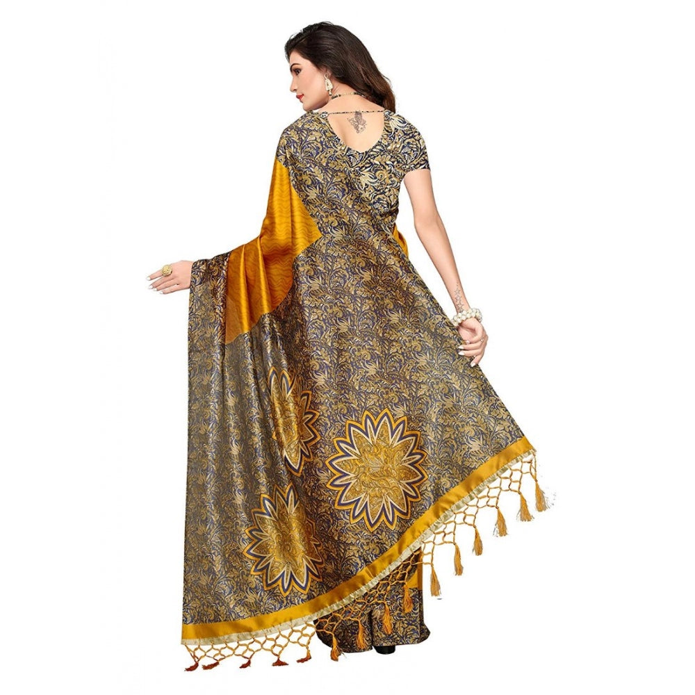 Amfyn Women's Art Silk Saree With Blouse (Yellow, 5-6mtrs)