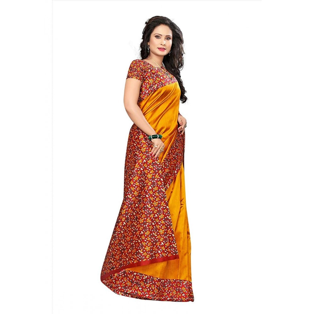 Amfyn Women's Art Silk Saree With Blouse (Yellow, 5-6mtrs)