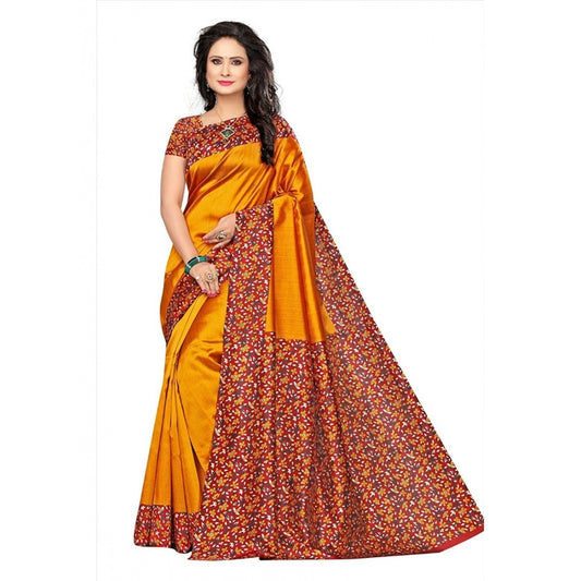 Amfyn Women's Art Silk Saree With Blouse (Yellow, 5-6mtrs)