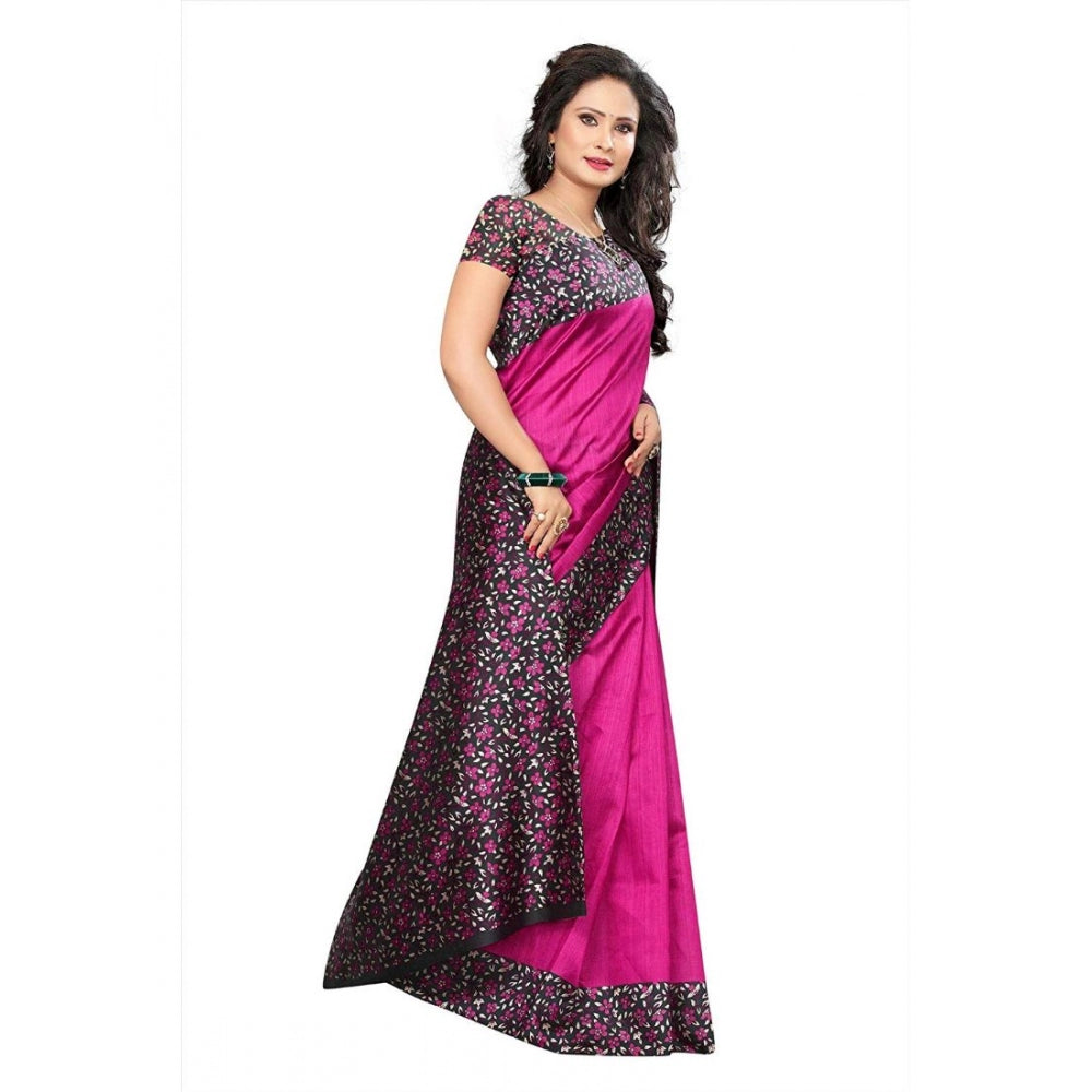 Amfyn Women's Art Silk Saree With Blouse (Pink, 5-6mtrs)