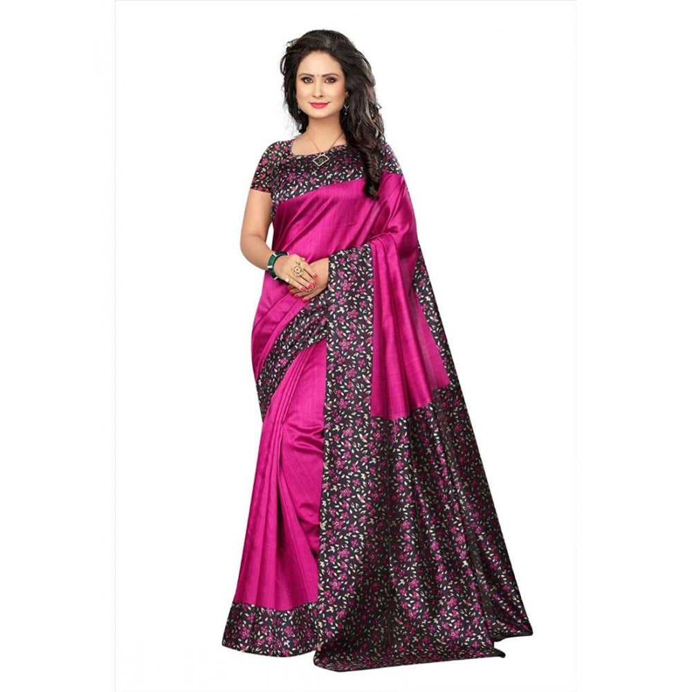 Amfyn Women's Art Silk Saree With Blouse (Pink, 5-6mtrs)