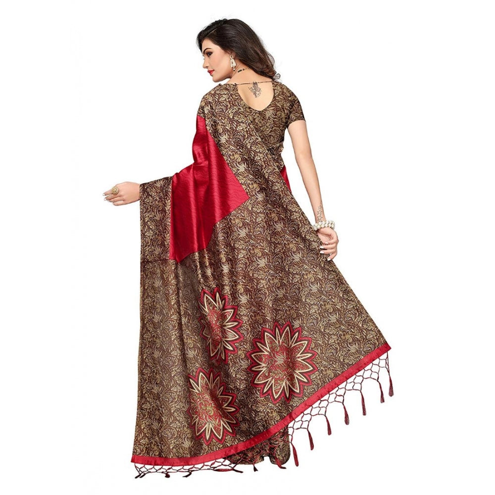 Amfyn Women's Art Silk Saree With Blouse (Red, 5-6mtrs)