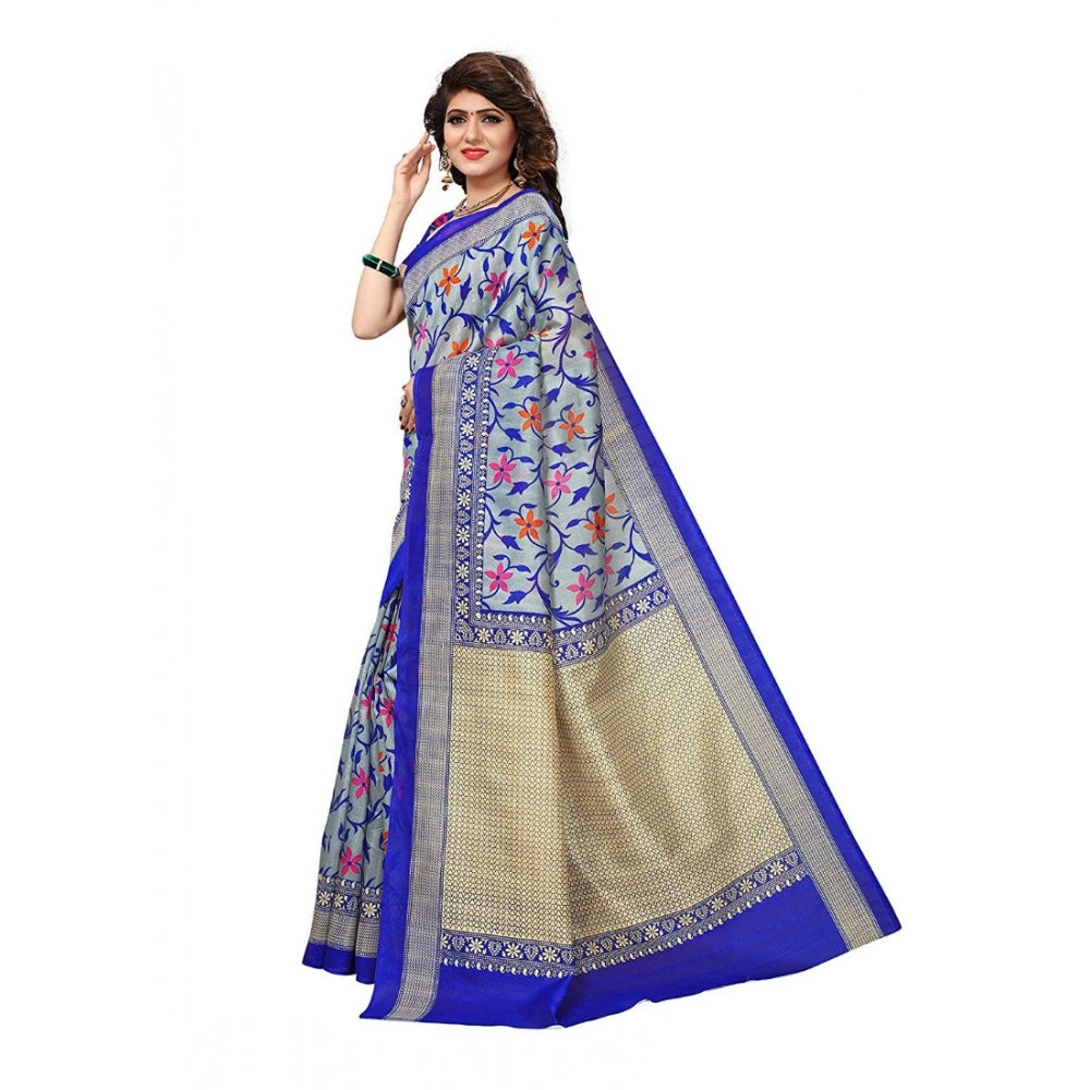 Amfyn Women's Art Silk Saree With Blouse (Blue, 5-6mtrs)