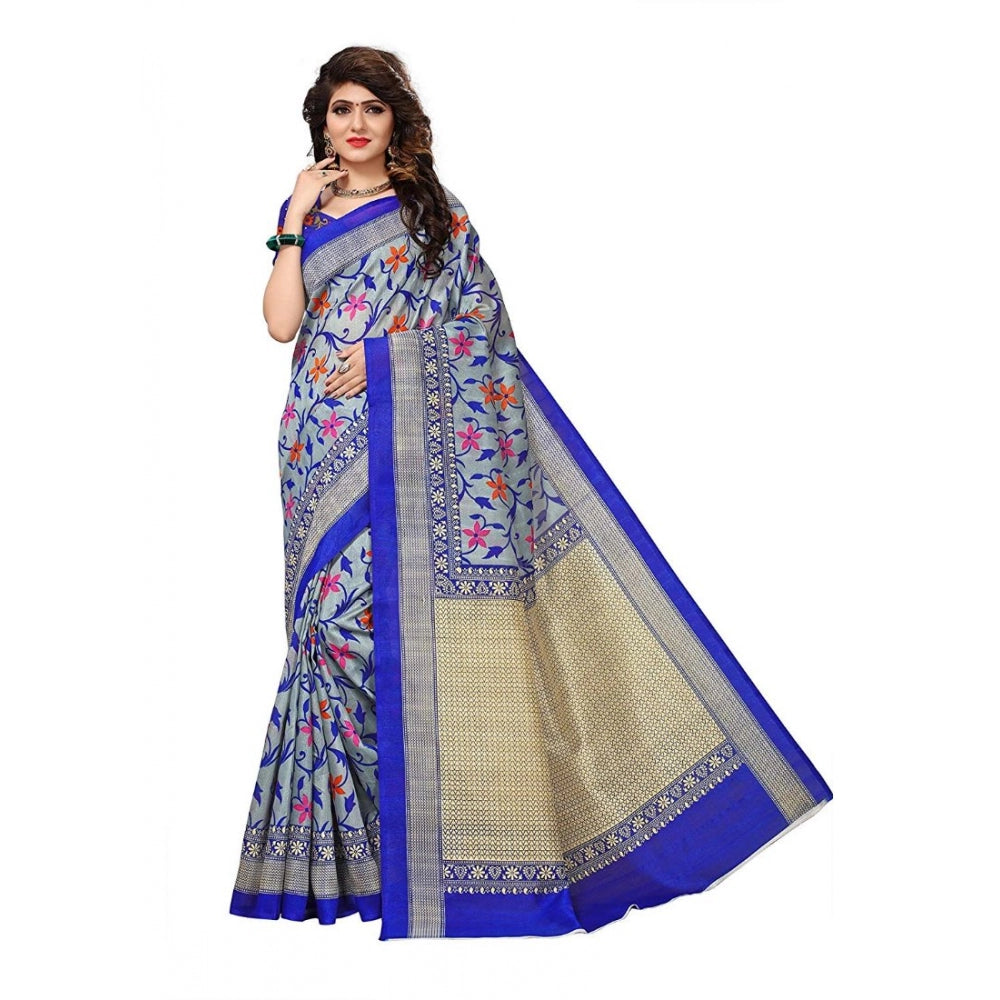 Amfyn Women's Art Silk Saree With Blouse (Blue, 5-6mtrs)