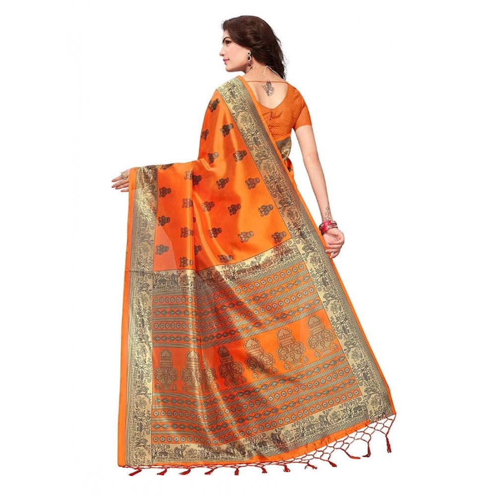 Amfyn Women's Art Silk Saree With Blouse (Orange, 5-6mtrs)