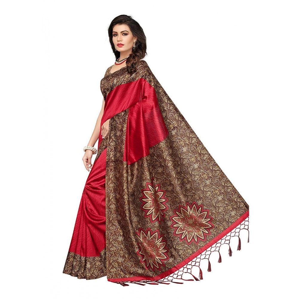 Amfyn Women's Art Silk Saree With Blouse (Red, 5-6mtrs)