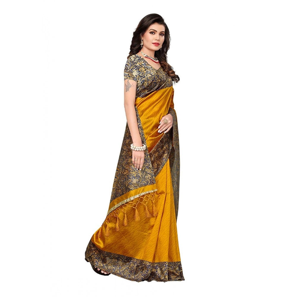 Amfyn Women's Art Silk Saree With Blouse (Yellow, 5-6mtrs)