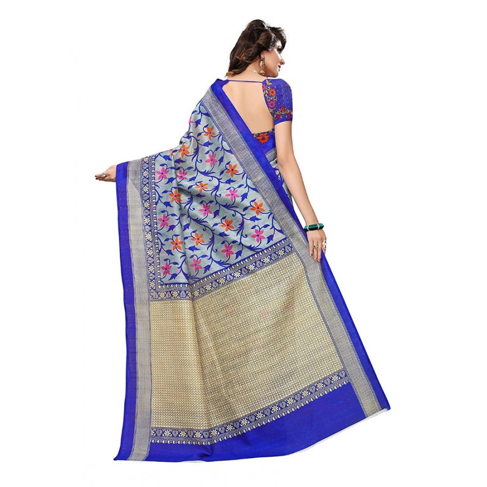 Amfyn Women's Art Silk Saree With Blouse (Blue, 5-6mtrs)