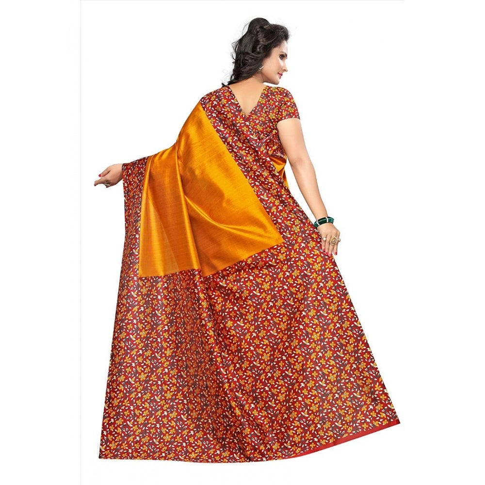 Amfyn Women's Art Silk Saree With Blouse (Yellow, 5-6mtrs)