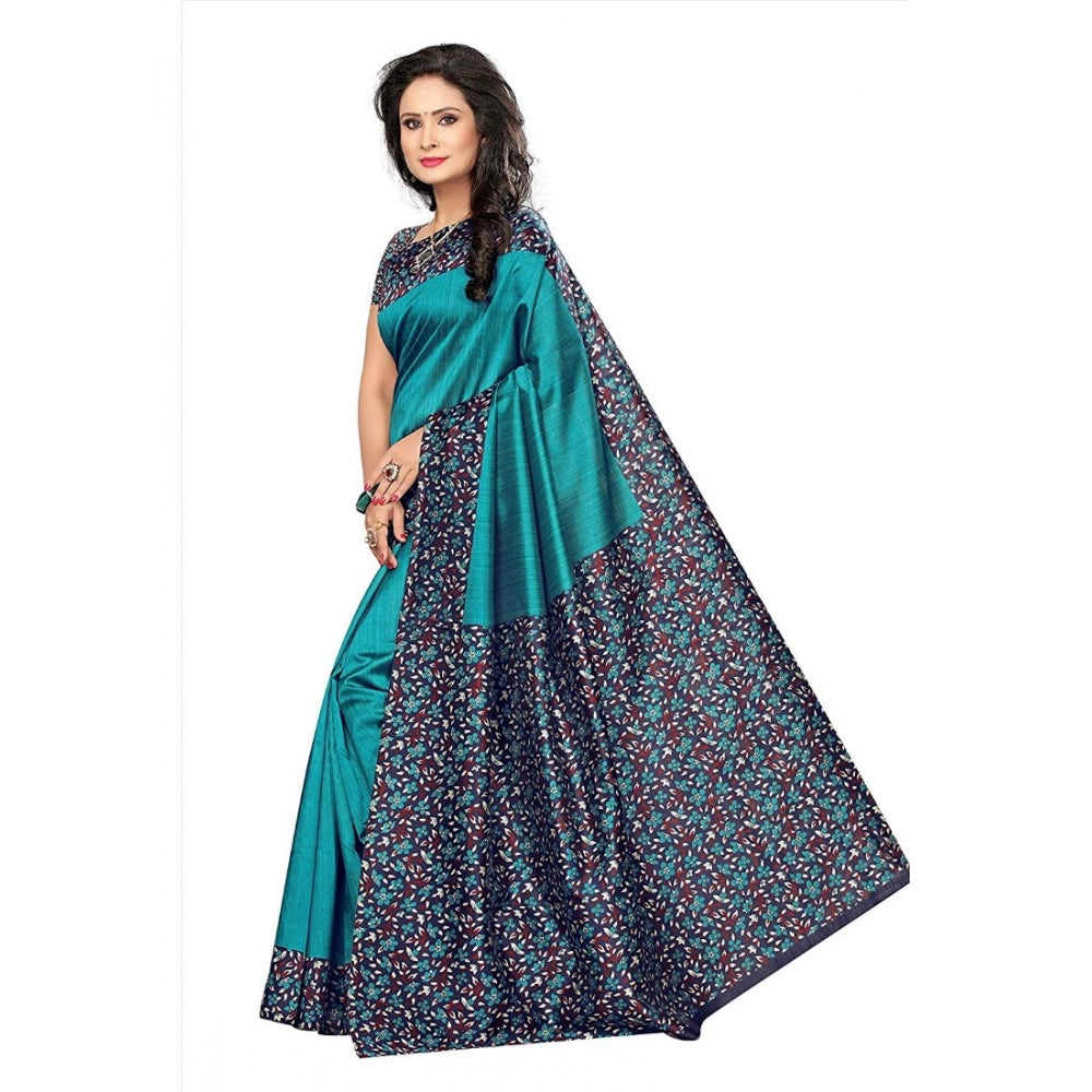 Amfyn Women's Art Silk Saree With Blouse (Turquoise, 5-6mtrs)