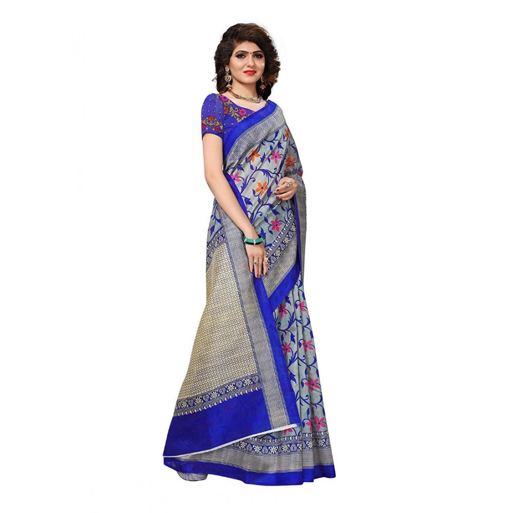 Amfyn Women's Art Silk Saree With Blouse (Blue, 5-6mtrs)