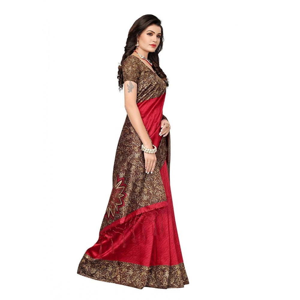 Amfyn Women's Art Silk Saree With Blouse (Red, 5-6mtrs)