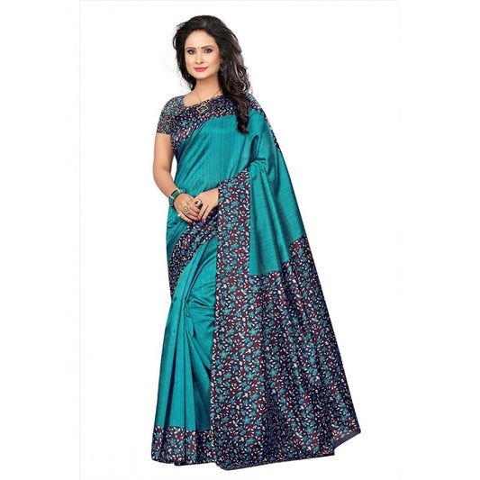 Amfyn Women's Art Silk Saree With Blouse (Turquoise, 5-6mtrs)