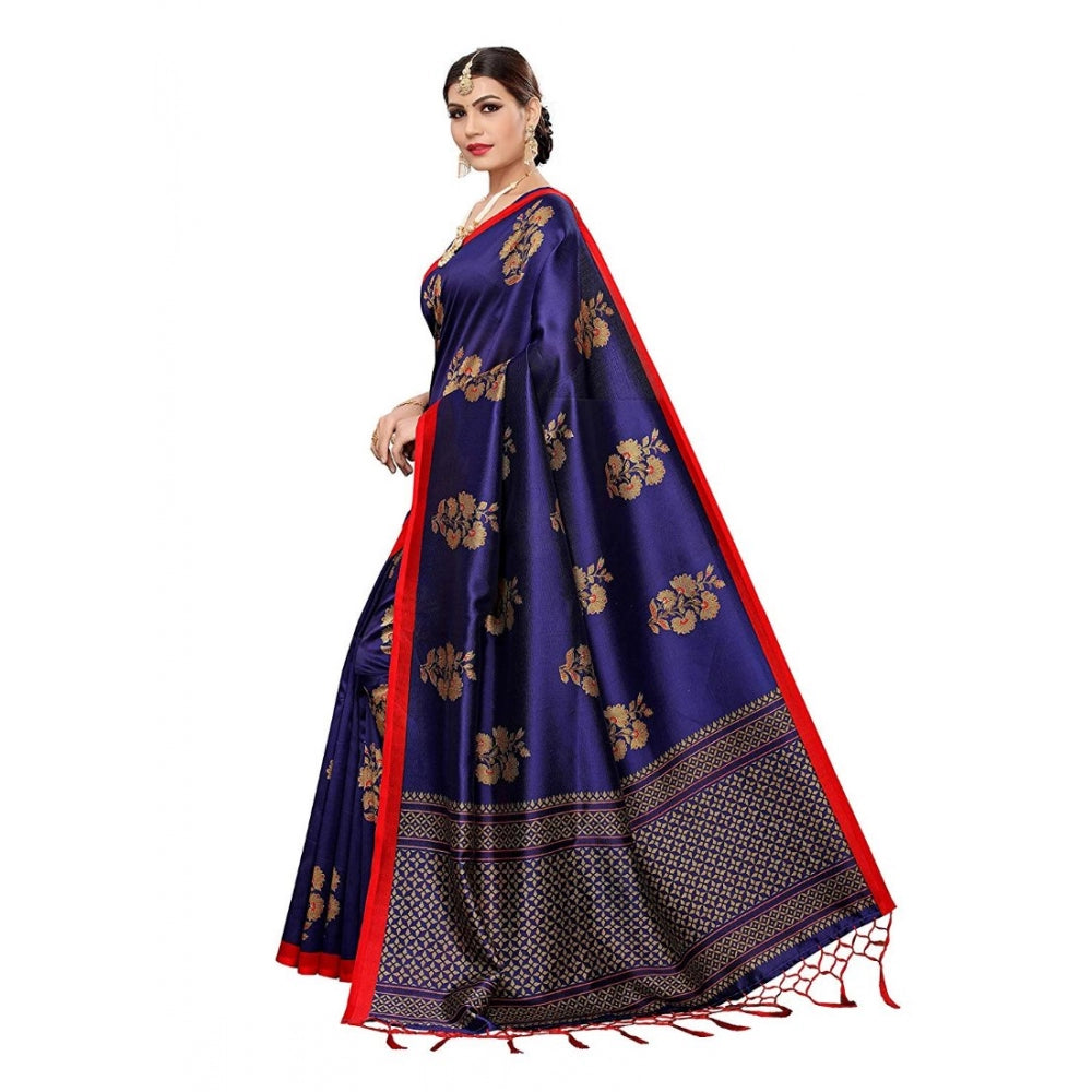 Amfyn Women's Art Silk Saree With Blouse (Blue, 5-6mtrs)