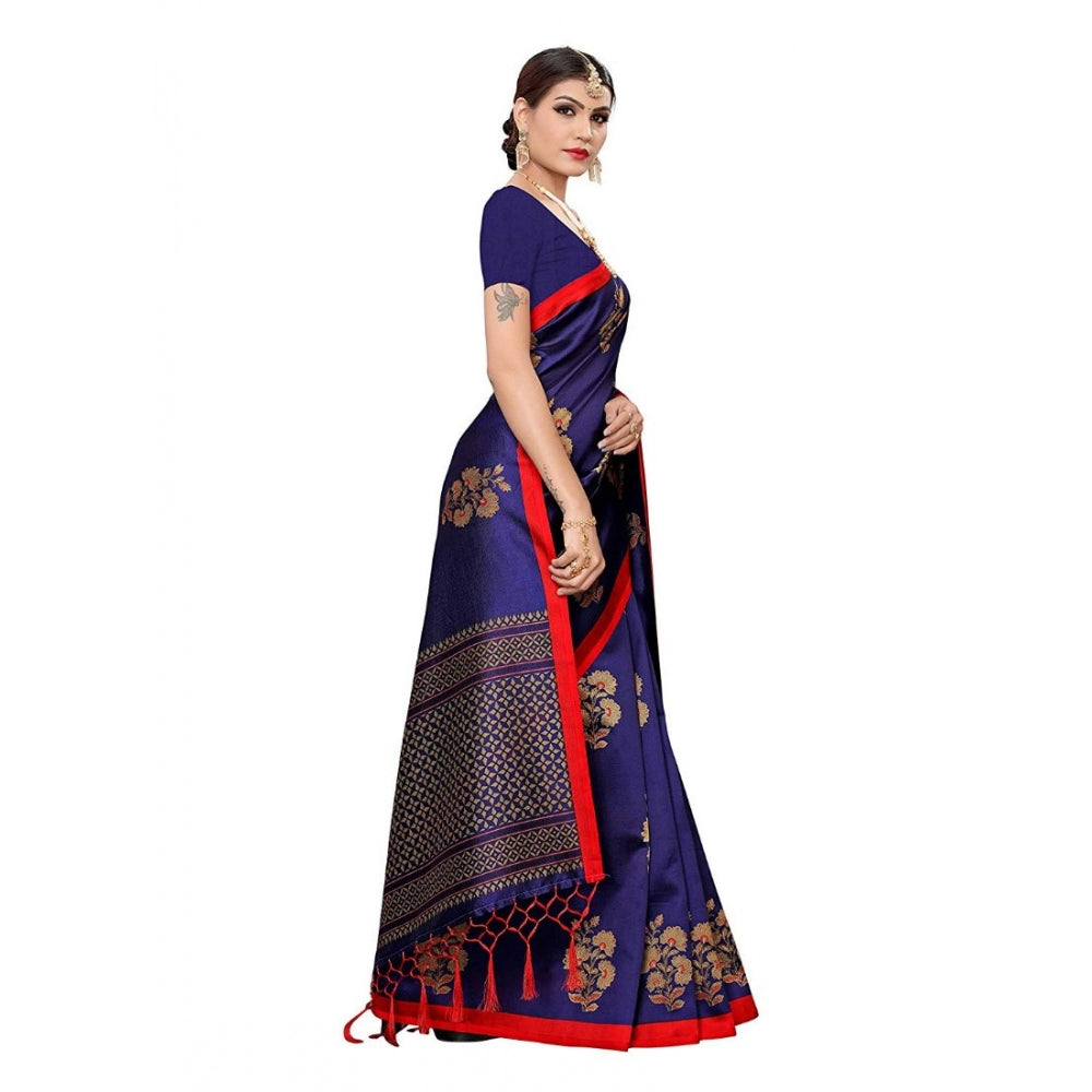 Amfyn Women's Art Silk Saree With Blouse (Blue, 5-6mtrs)