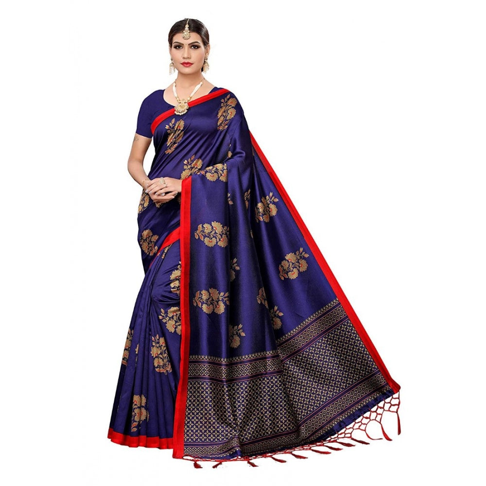 Amfyn Women's Art Silk Saree With Blouse (Blue, 5-6mtrs)