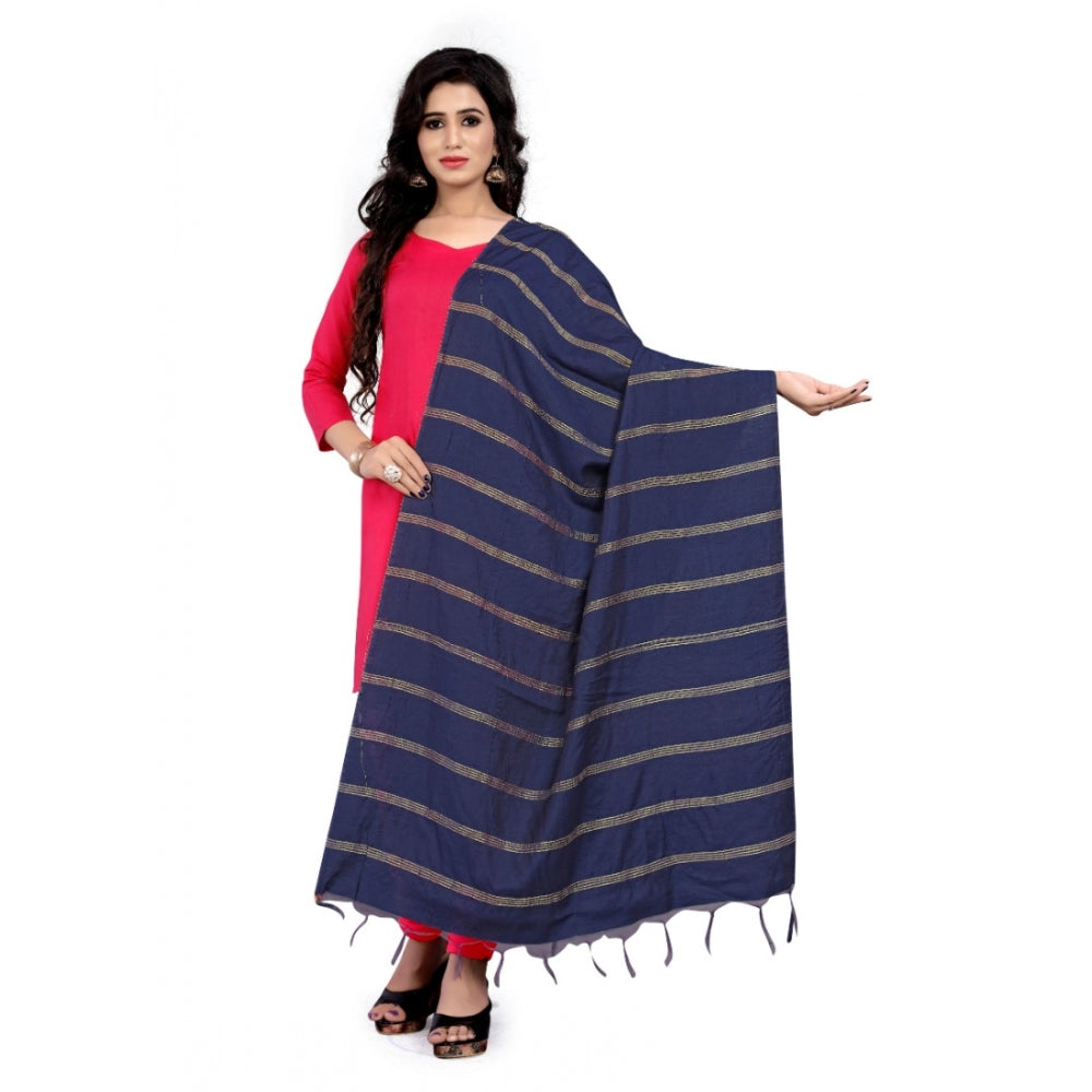 Amfyn Women's Cotton Jari Woven Work Dupatta (Blue, Length:2-2.4 mtr)