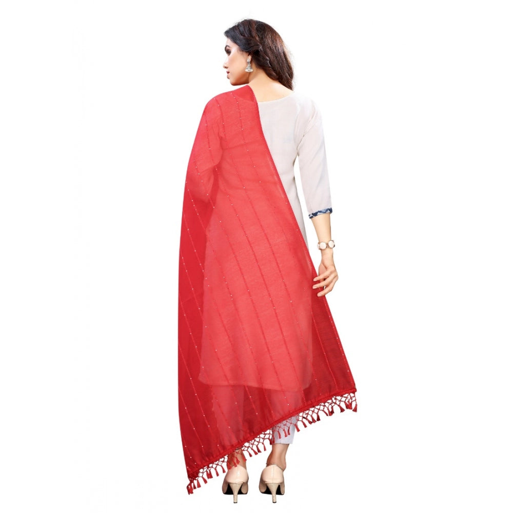 Amfyn Women's Cotton Silk Strips Printed Dupatta (Red, Length:2-2.4 mtr)
