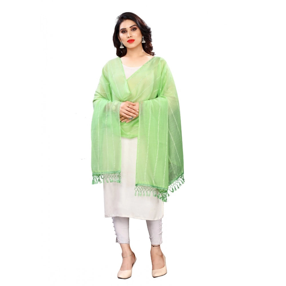 Amfyn Women's Cotton Silk Strips Printed Dupatta (Parrot Green, Length:2-2.4 mtr)