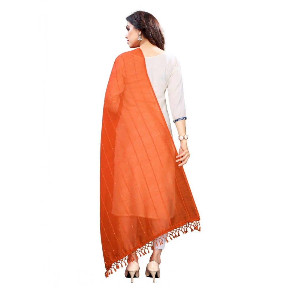 Amfyn Women's Cotton Silk Strips Printed Dupatta (Orange, Length:2-2.4 mtr)