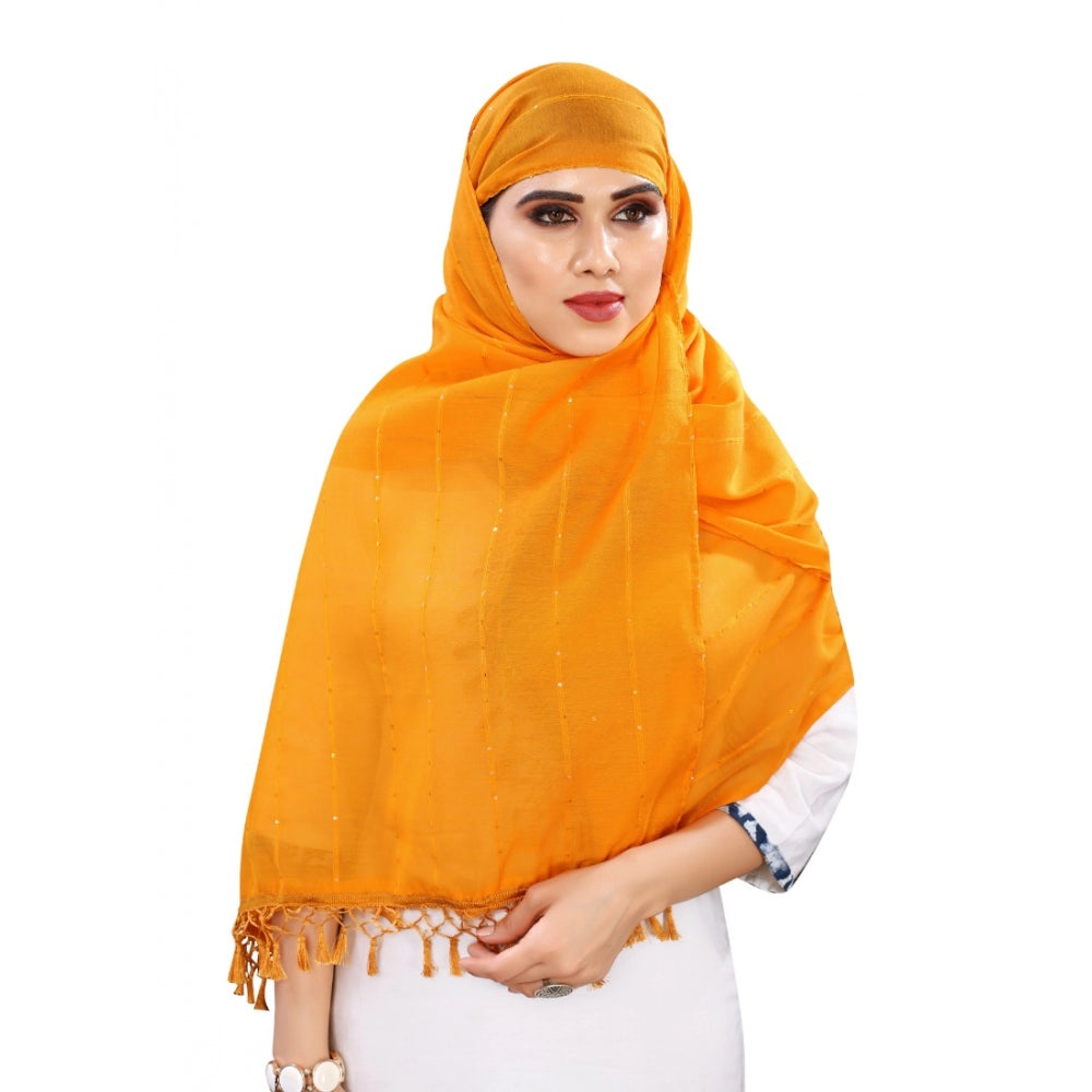 Amfyn Women's Cotton Silk Strips Printed Dupatta (Musterd Yellow, Length:2-2.4 mtr)