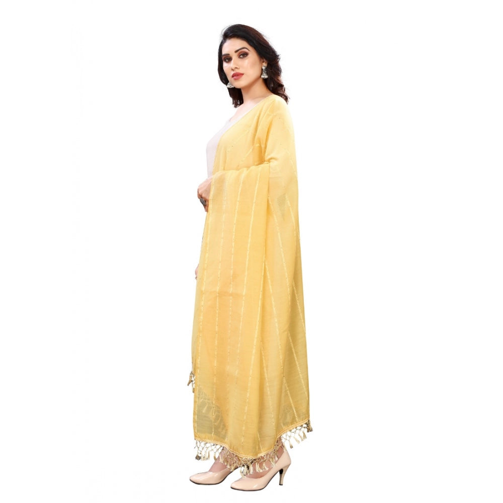 Amfyn Women's Cotton Silk Strips Printed Dupatta (Yellow, Length:2-2.4 mtr)