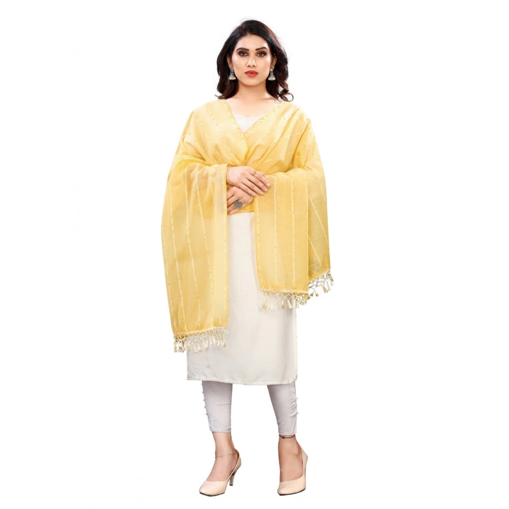 Amfyn Women's Cotton Silk Strips Printed Dupatta (Yellow, Length:2-2.4 mtr)
