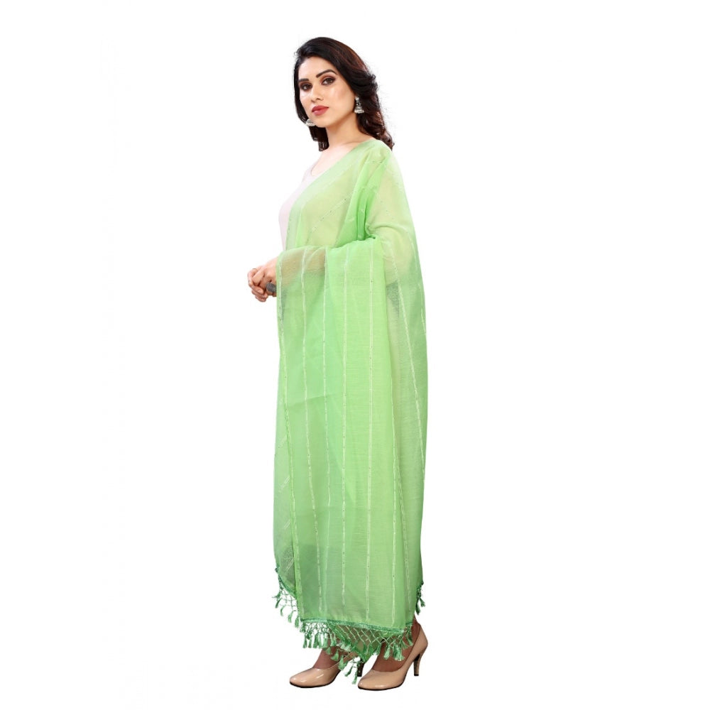 Amfyn Women's Cotton Silk Strips Printed Dupatta (Parrot Green, Length:2-2.4 mtr)
