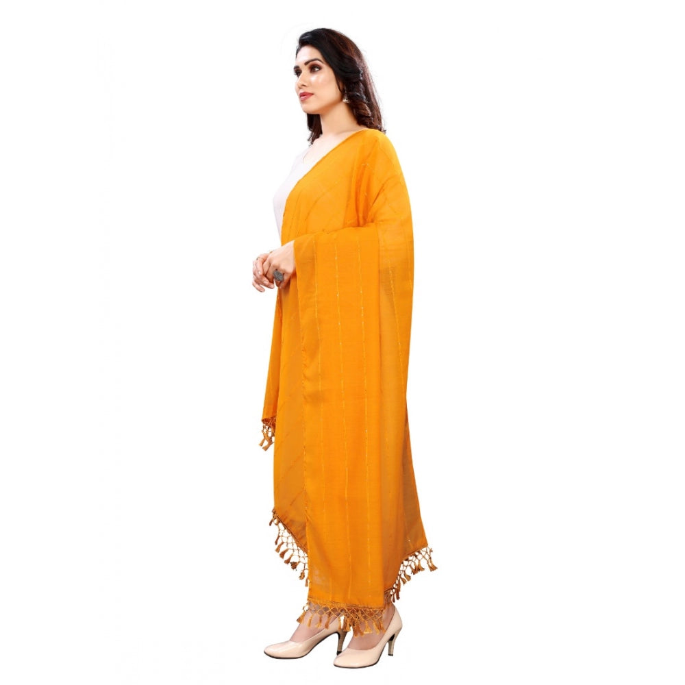 Amfyn Women's Cotton Silk Strips Printed Dupatta (Musterd Yellow, Length:2-2.4 mtr)