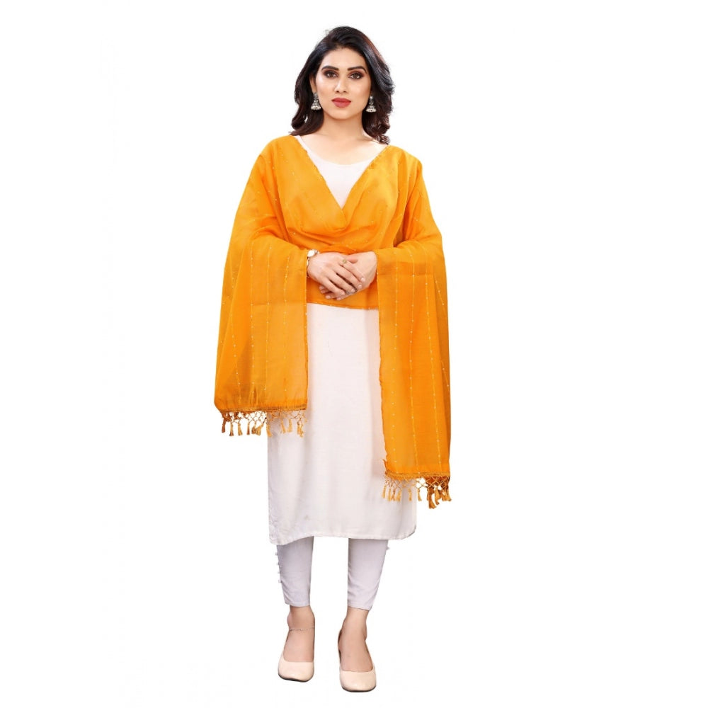 Amfyn Women's Cotton Silk Strips Printed Dupatta (Musterd Yellow, Length:2-2.4 mtr)
