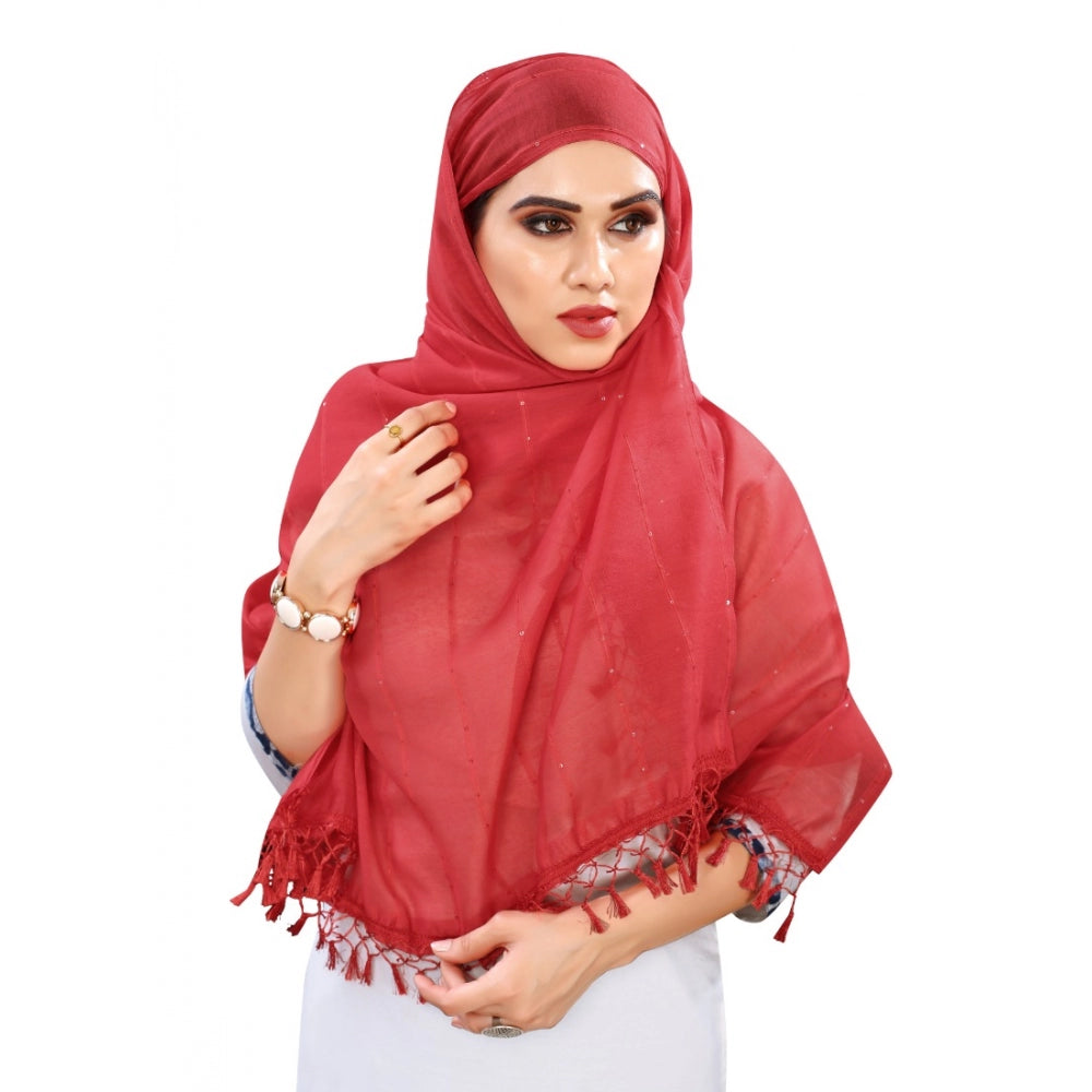 Amfyn Women's Cotton Silk Strips Printed Dupatta (Maroon, Length:2-2.4 mtr)