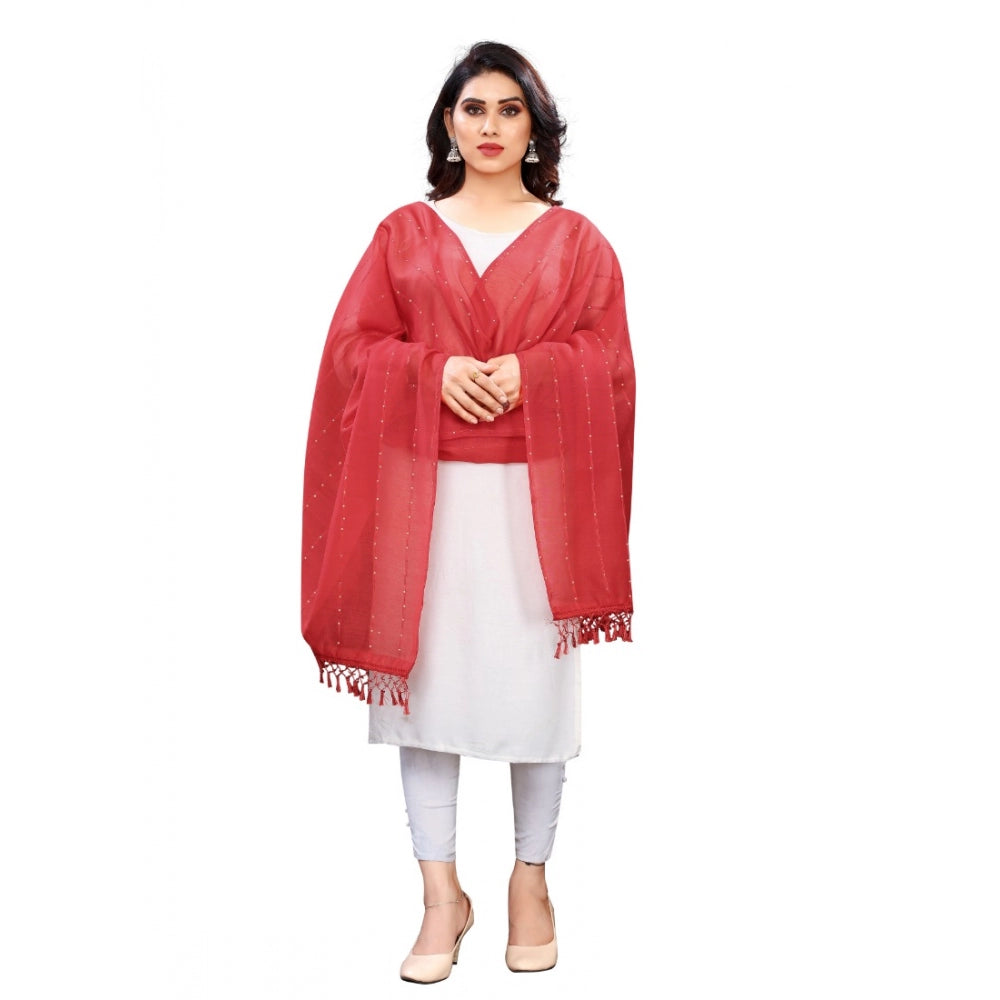 Amfyn Women's Cotton Silk Strips Printed Dupatta (Maroon, Length:2-2.4 mtr)