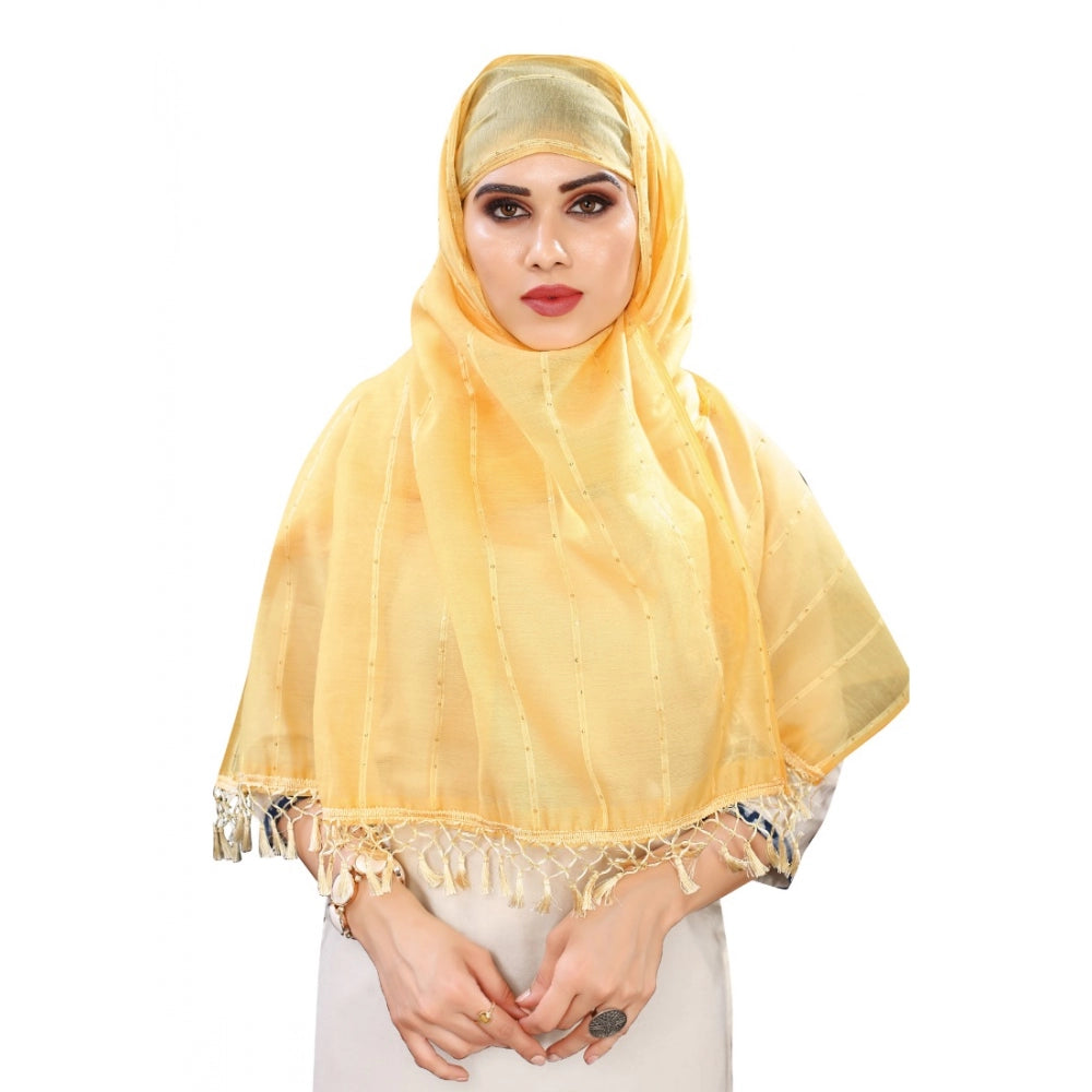 Amfyn Women's Cotton Silk Strips Printed Dupatta (Yellow, Length:2-2.4 mtr)