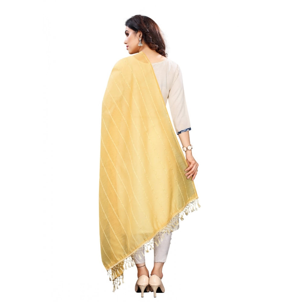 Amfyn Women's Cotton Silk Strips Printed Dupatta (Yellow, Length:2-2.4 mtr)