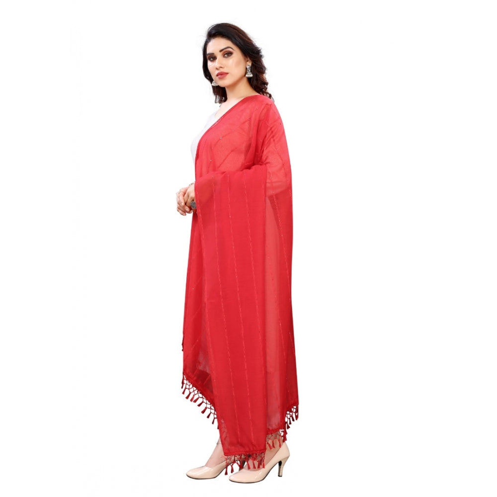 Amfyn Women's Cotton Silk Strips Printed Dupatta (Red, Length:2-2.4 mtr)