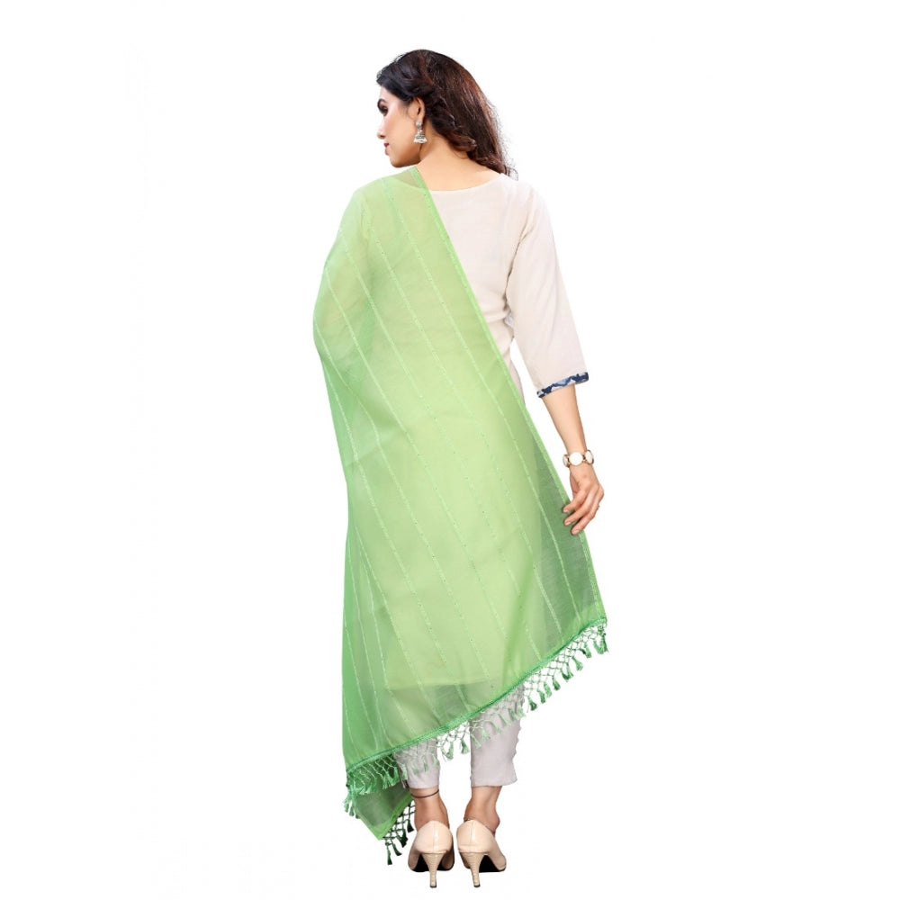 Amfyn Women's Cotton Silk Strips Printed Dupatta (Parrot Green, Length:2-2.4 mtr)
