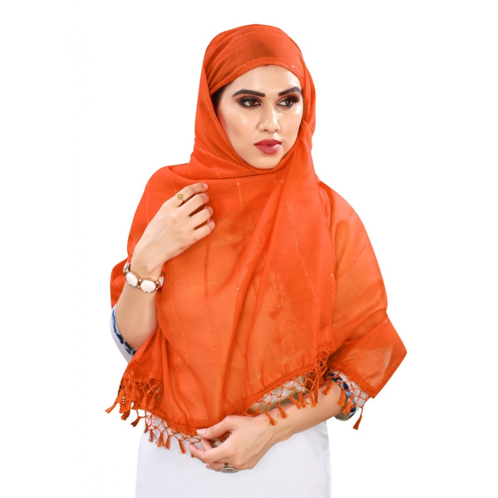 Amfyn Women's Cotton Silk Strips Printed Dupatta (Orange, Length:2-2.4 mtr)