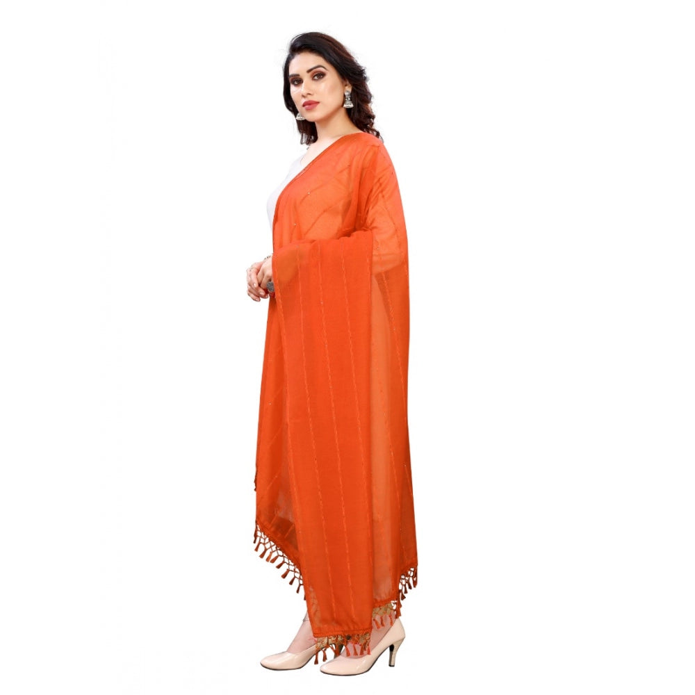 Amfyn Women's Cotton Silk Strips Printed Dupatta (Orange, Length:2-2.4 mtr)