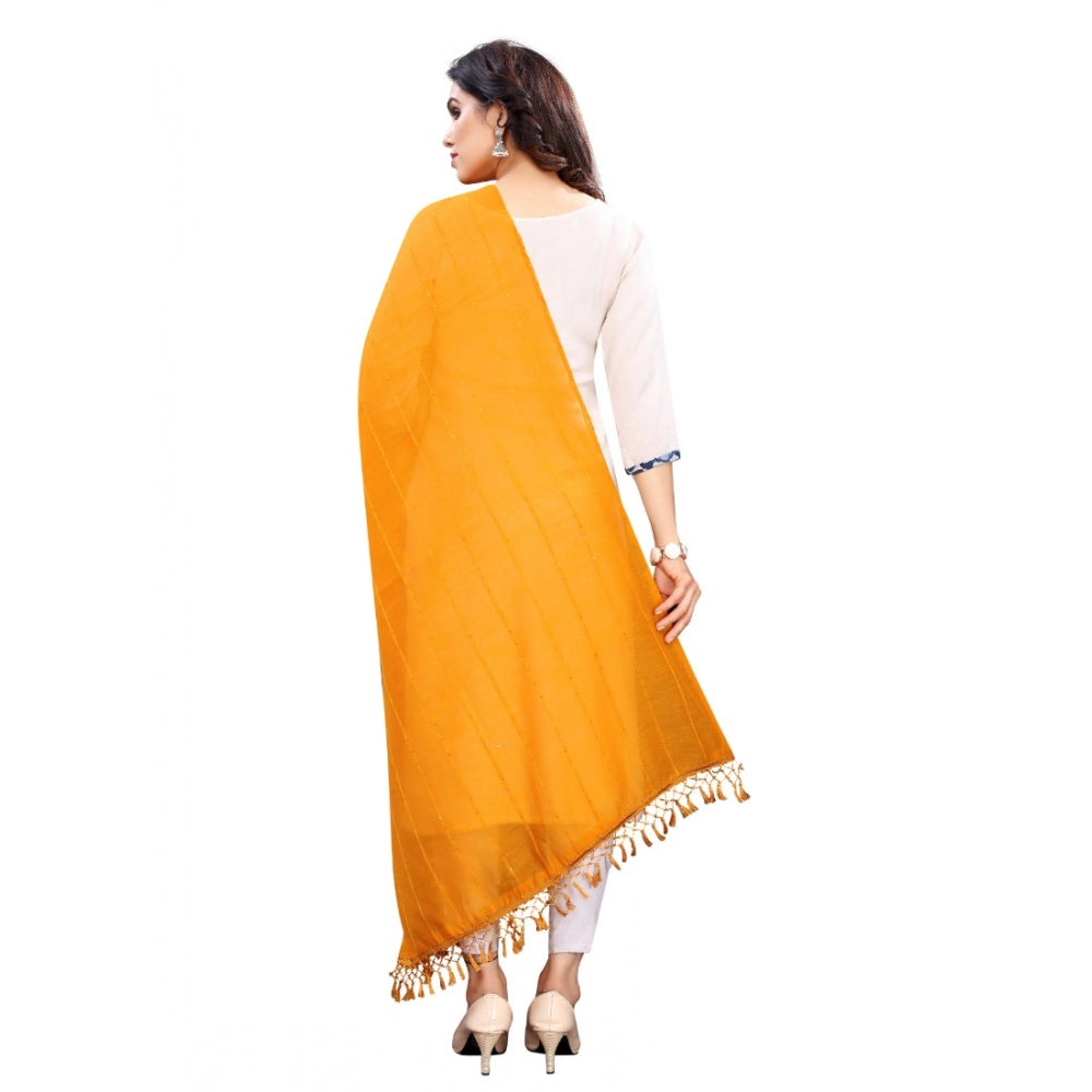 Amfyn Women's Cotton Silk Strips Printed Dupatta (Musterd Yellow, Length:2-2.4 mtr)